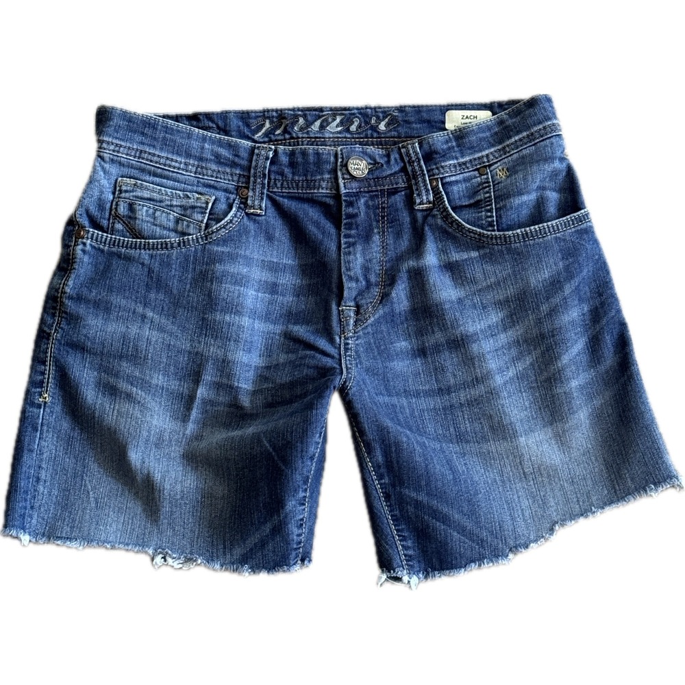 Mavi Zach Low Rise Denim Shorts Medium Wash Raw Hem Stretch Size 30/32